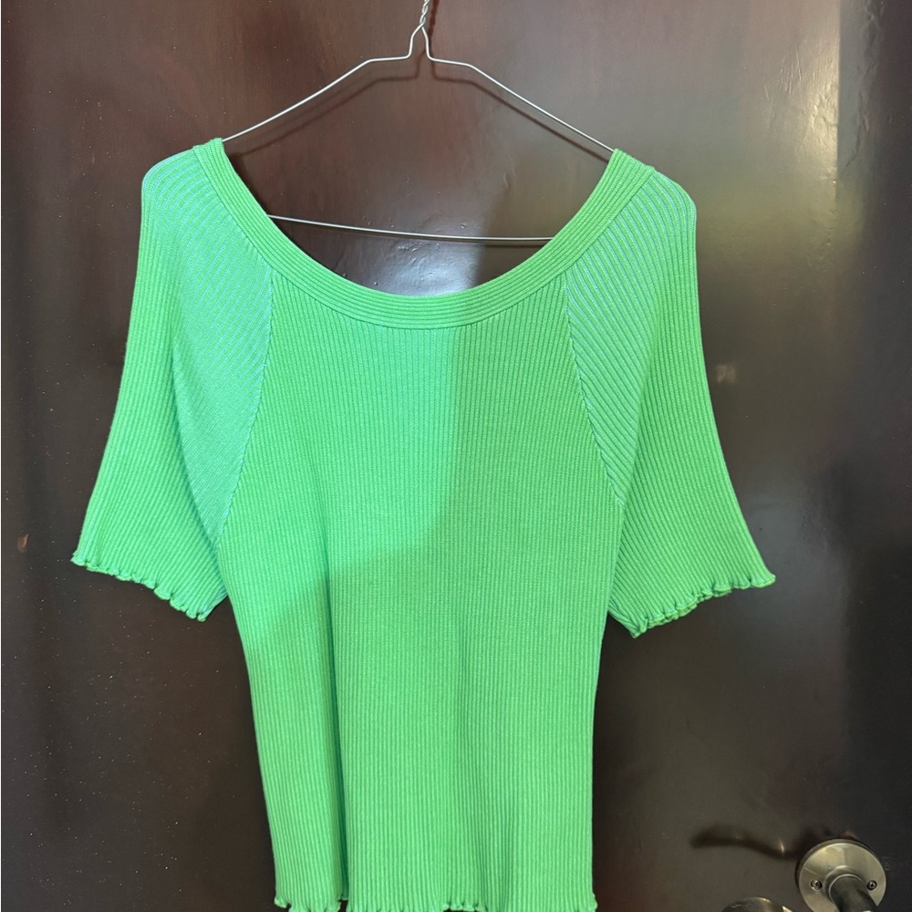 Vibrant Green Ribbed Knit Top